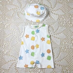 Kissy Kissy Baby Boy 3-6 Months Pima Cotton Bubble Shapes Romper Sun Hat Set